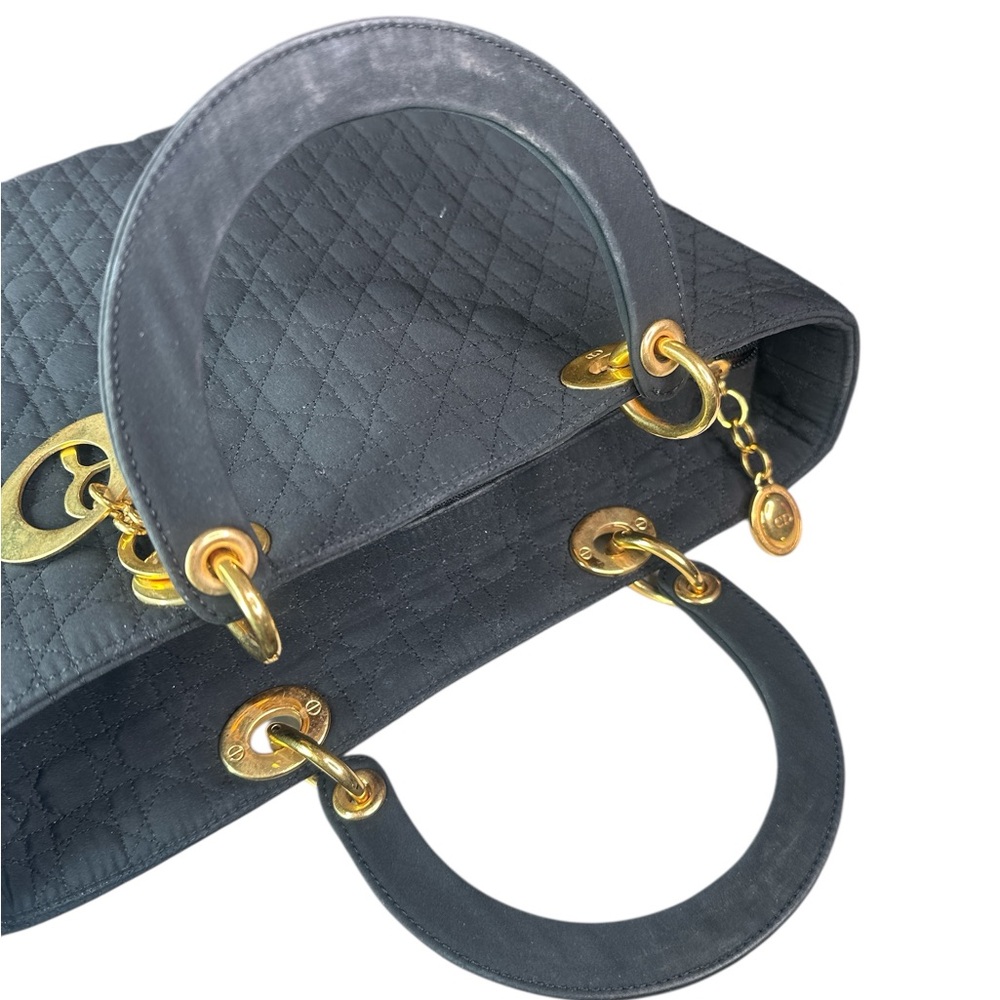 Dior lady dior black canvas Quilted Handbag with Gold Accents - Picture 5 of 8